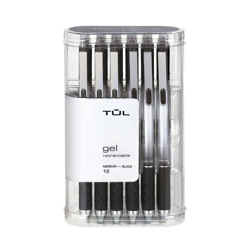 TUL Gel Pens, Retractable, Medium Point, 0.7 mm, Gray Barrel, Black Ink, Pack Of 12 - Image 1